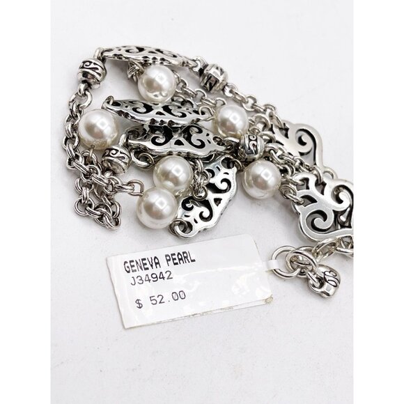 Brighton Geneva Faux Pearl Bracelet Silver Tone Triple Strand NWT Gift For Her - Picture 4 of 4